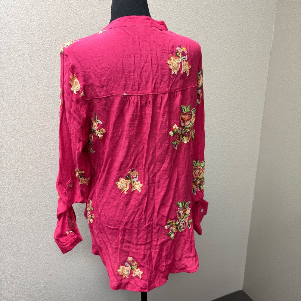 Figueroa & Flower Pink Embroidered Boho Button Blouse Large - Picture 5 of 9